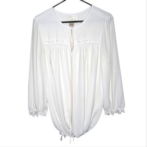 M.S.S.P Women's White Peasant Ruffled Long Sleeve Cinched Blouse Size XL